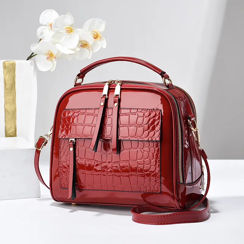 2024 Western Style Retro Womens Small Crossbody Bag Trendy Glossy Patent Leather Women's Bag Designer Female Handbag Purses