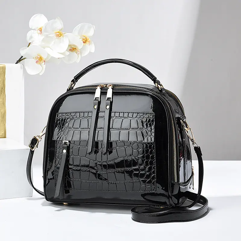2024 Western Style Retro Womens Small Crossbody Bag Trendy Glossy Patent Leather Women's Bag Designer Female Handbag Purses