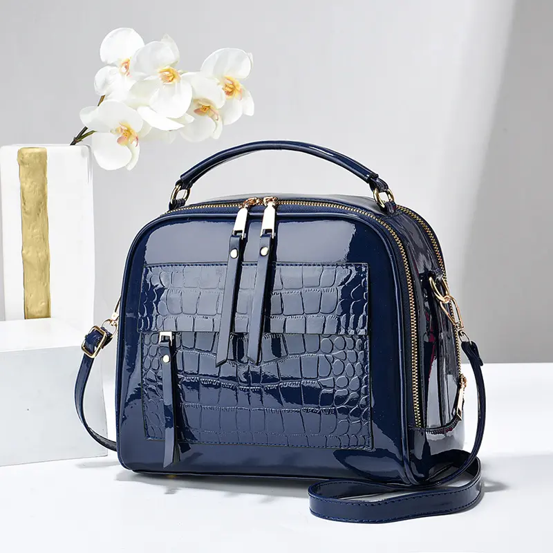2024 Western Style Retro Womens Small Crossbody Bag Trendy Glossy Patent Leather Women's Bag Designer Female Handbag Purses