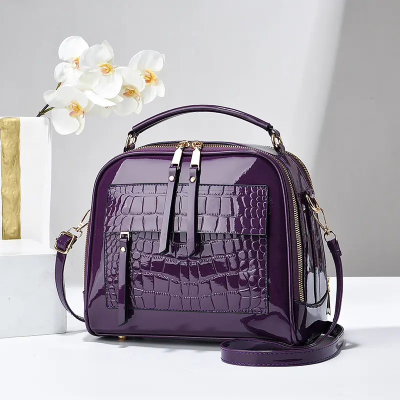 2024 Western Style Retro Womens Small Crossbody Bag Trendy Glossy Patent Leather Women's Bag Designer Female Handbag Purses