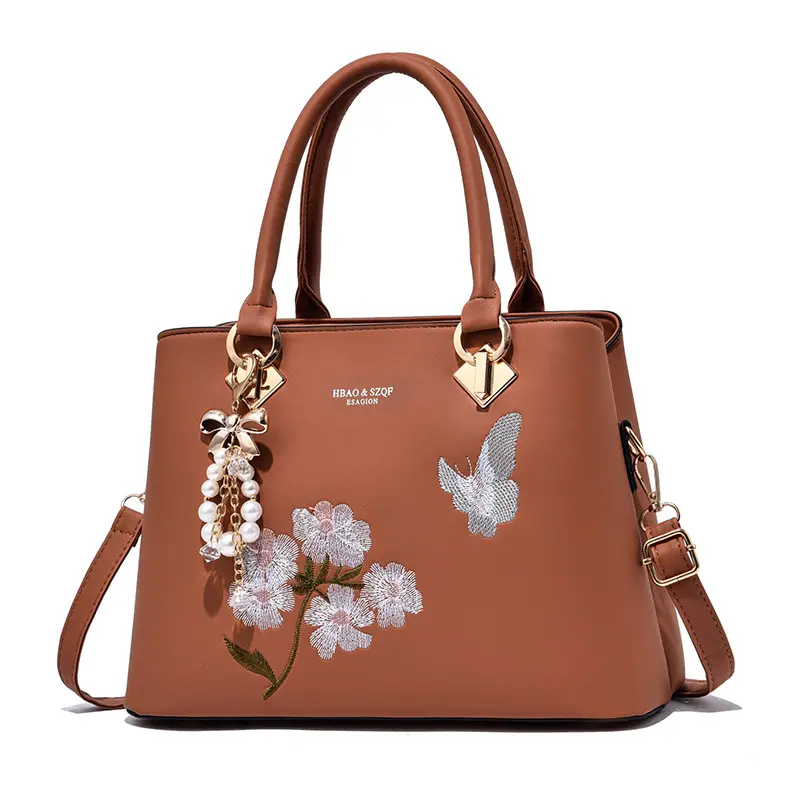 Fashionable Bow Hanging Decoration Women'S Handbag Fashionable Embroidered Crossbody Bag Leather Shoulder Bag Commuter Tote Bag