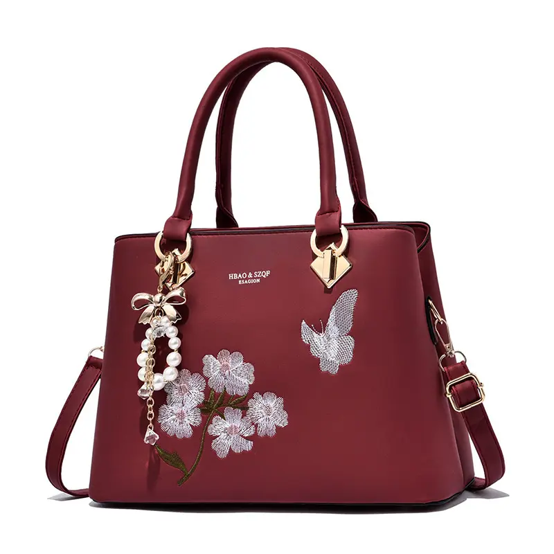 Fashionable Bow Hanging Decoration Women'S Handbag Fashionable Embroidered Crossbody Bag Leather Shoulder Bag Commuter Tote Bag
