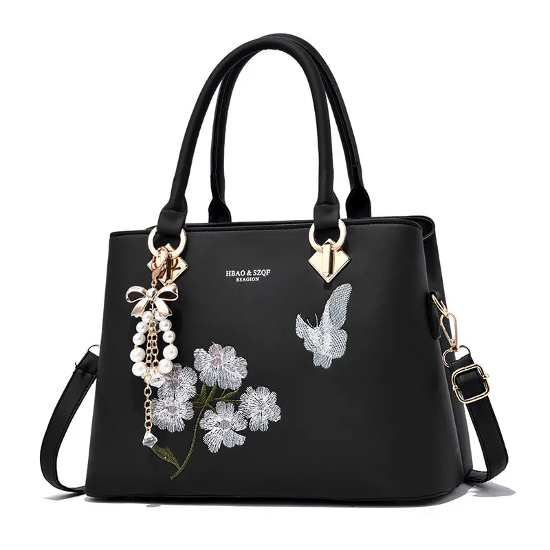 Fashionable Bow Hanging Decoration Women'S Handbag Fashionable Embroidered Crossbody Bag Leather Shoulder Bag Commuter Tote Bag