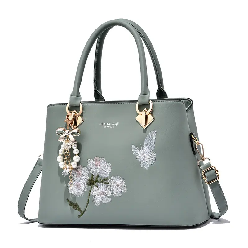 Fashionable Bow Hanging Decoration Women'S Handbag Fashionable Embroidered Crossbody Bag Leather Shoulder Bag Commuter Tote Bag