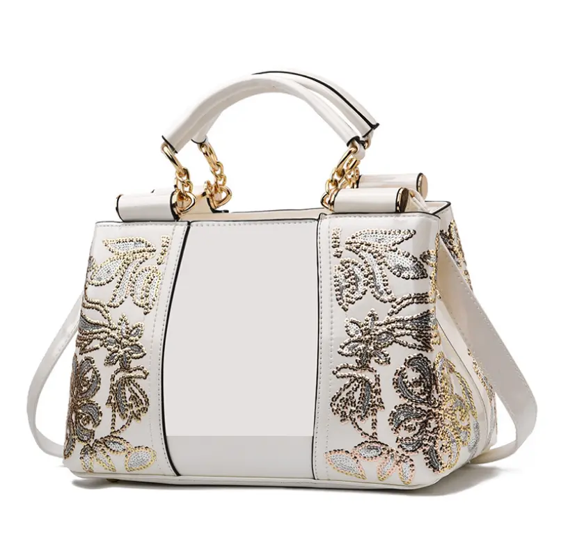 High-Gloss Patent Leather Female Handbag Sequined Female Bag Double-Sided Embroidered Thread Bright Leather Female Messenger Bag