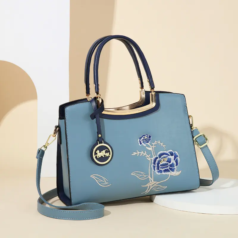 Large Capacity Embroidered Handbags Women Soft PU Leather Shoulder Crossbody Bag Ladies Bucket Bags Retro Tote Luxury Handbag