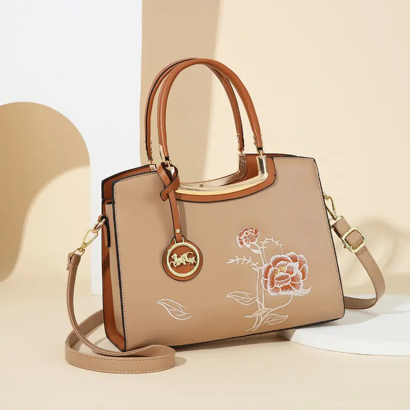 Large Capacity Embroidered Handbags Women Soft PU Leather Shoulder Crossbody Bag Ladies Bucket Bags Retro Tote Luxury Handbag