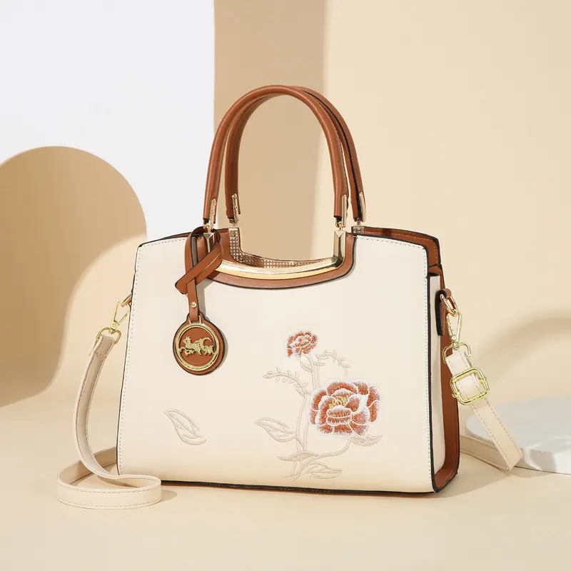 Large Capacity Embroidered Handbags Women Soft PU Leather Shoulder Crossbody Bag Ladies Bucket Bags Retro Tote Luxury Handbag
