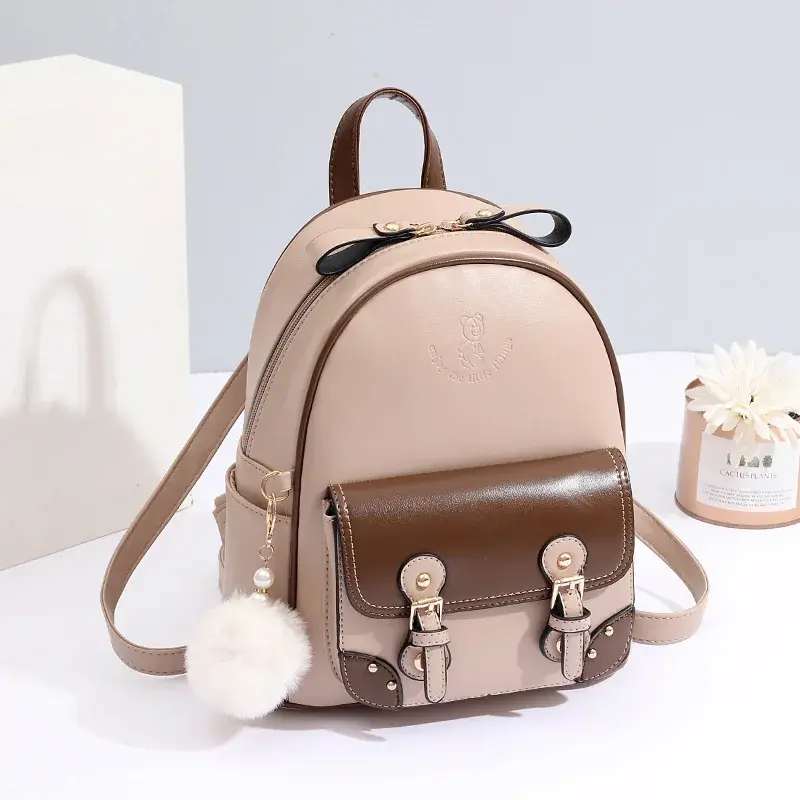 2024 New Plush Pendant Women's Backpack Academy Style Girls' Backpack Contrasting Colors Korean Version Women's Crossbody Bag