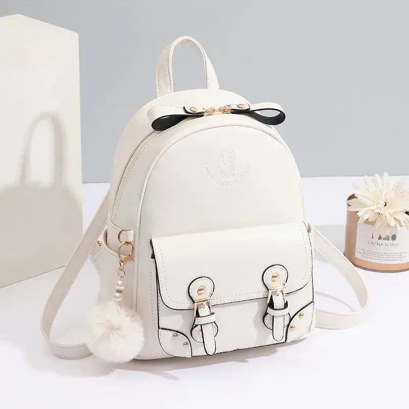 2024 New Plush Pendant Women's Backpack Academy Style Girls' Backpack Contrasting Colors Korean Version Women's Crossbody Bag
