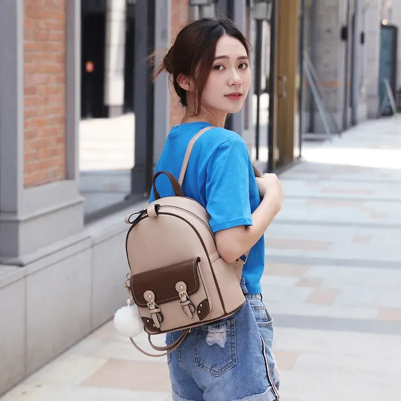 2024 New Plush Pendant Women's Backpack Academy Style Girls' Backpack Contrasting Colors Korean Version Women's Crossbody Bag