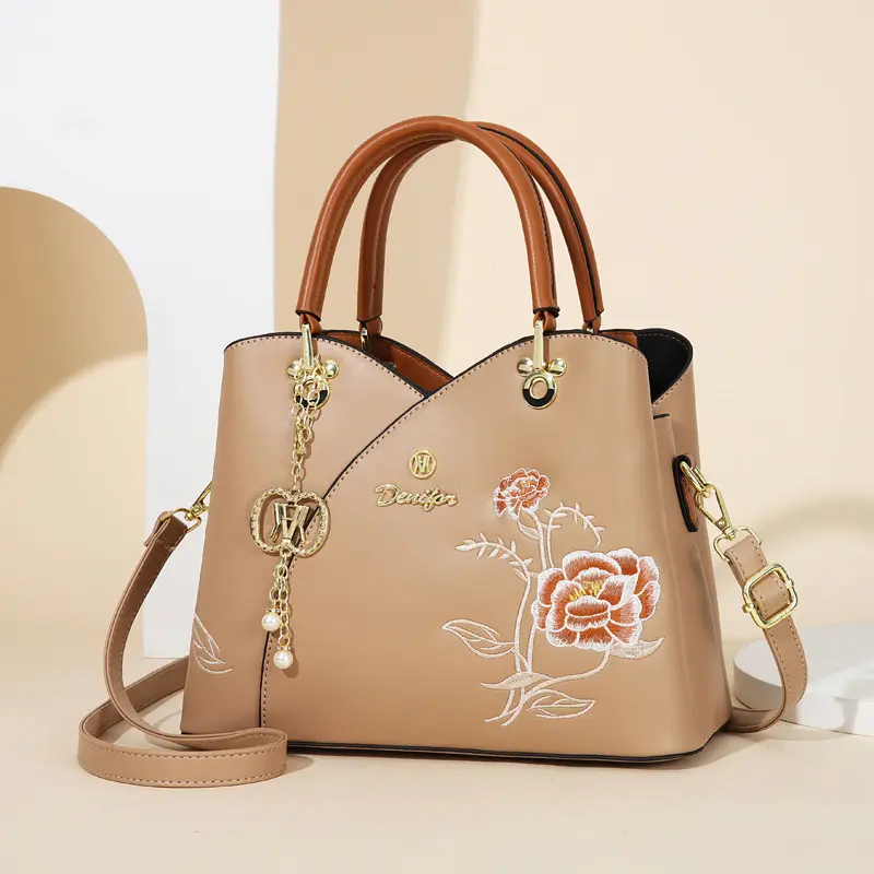 Fashion Handbag Women's Top Handle Satchel Purse with Tassel Pendan Crossbody Bag Embroideried Women Shoulder Mother Tote Bag