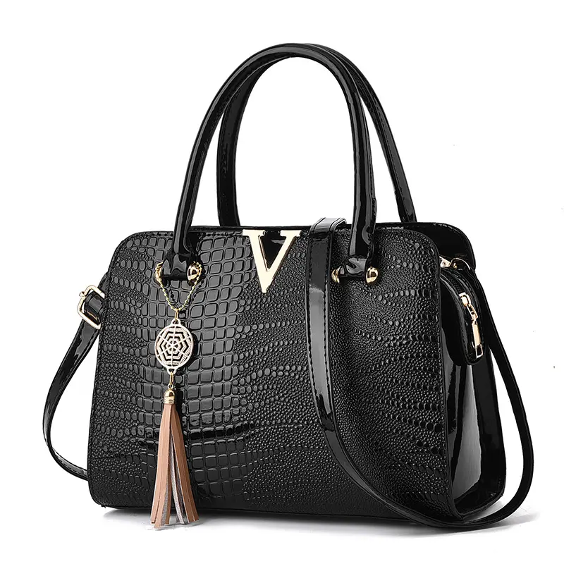 2024 New Lacquer Leather Women's Handbag European and American Women's Large Capacity Shoulder Crossbody Bag Shopping Tote Bag