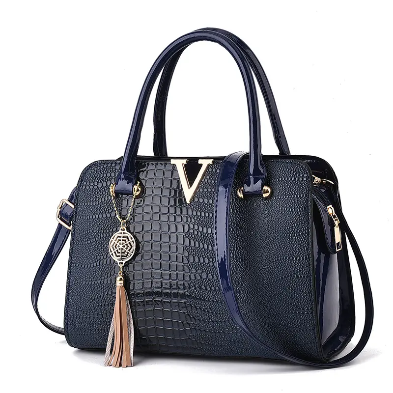 2024 New Lacquer Leather Women's Handbag European and American Women's Large Capacity Shoulder Crossbody Bag Shopping Tote Bag