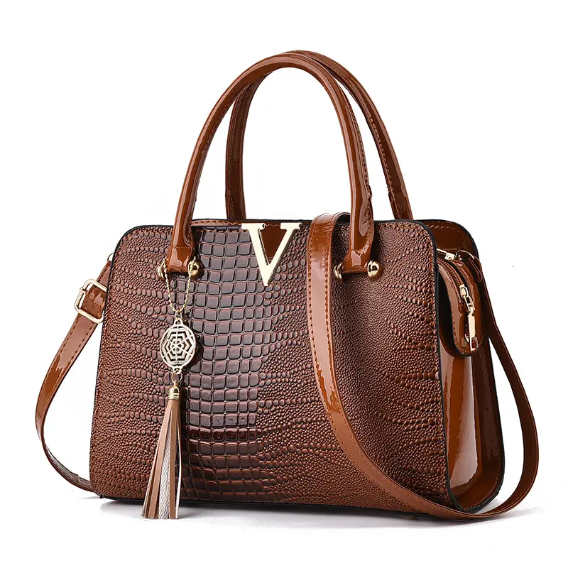 2024 New Lacquer Leather Women's Handbag European and American Women's Large Capacity Shoulder Crossbody Bag Shopping Tote Bag