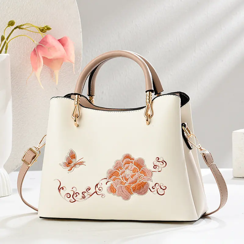 Casual Women Handbag Soft Leather Shoulder Crossbody Bags for Women 2025 New Fashion Embroidered Ladies Messenger Tote Bag