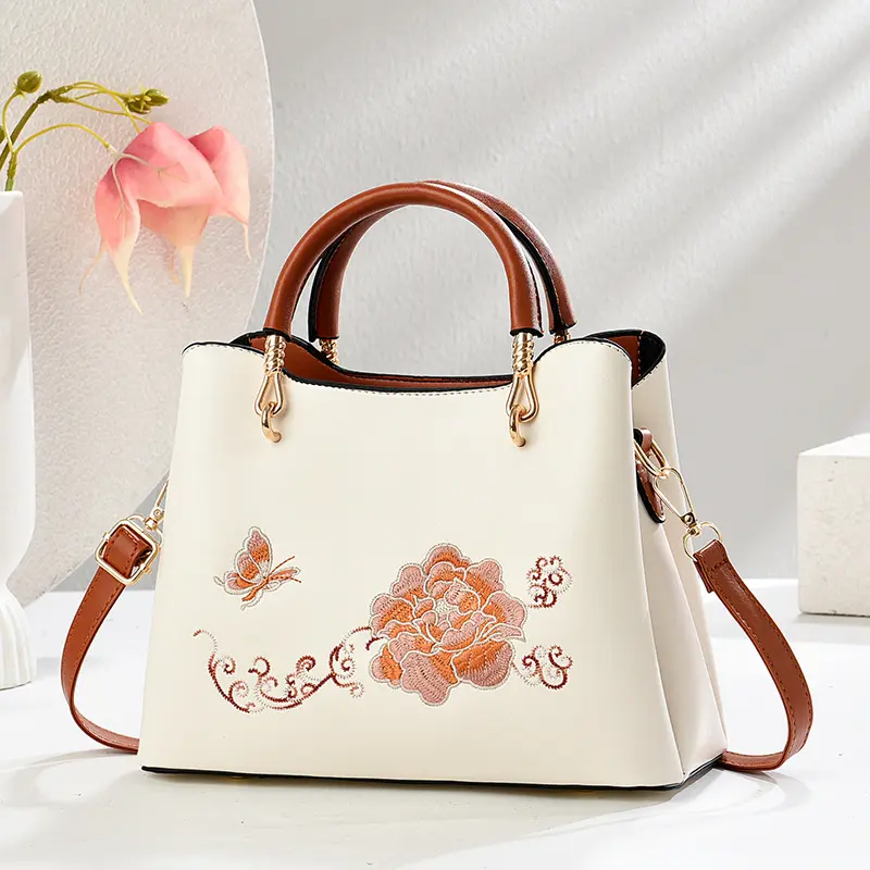 Casual Women Handbag Soft Leather Shoulder Crossbody Bags for Women 2025 New Fashion Embroidered Ladies Messenger Tote Bag