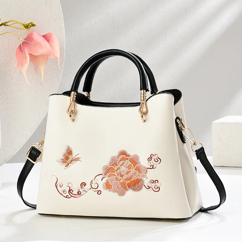 Casual Women Handbag Soft Leather Shoulder Crossbody Bags for Women 2025 New Fashion Embroidered Ladies Messenger Tote Bag