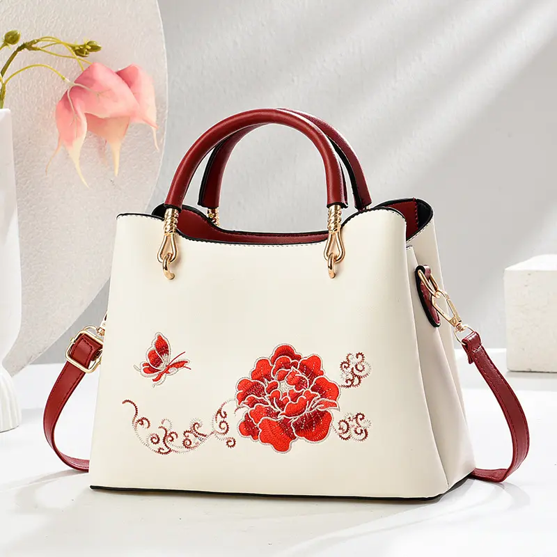 Casual Women Handbag Soft Leather Shoulder Crossbody Bags for Women 2025 New Fashion Embroidered Ladies Messenger Tote Bag