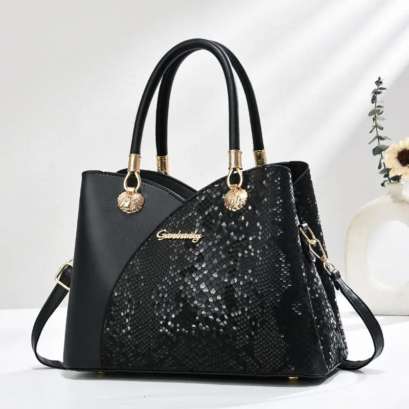 Ladies Fashion Shopping Pu Leather Handbag Large Capacity Exquisite Splicing Ladies Shoulder Bag Classic Splicing Female Bags