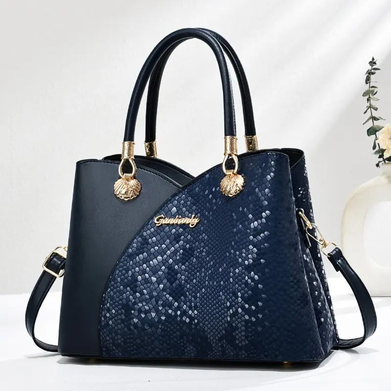 Ladies Fashion Shopping Pu Leather Handbag Large Capacity Exquisite Splicing Ladies Shoulder Bag Classic Splicing Female Bags