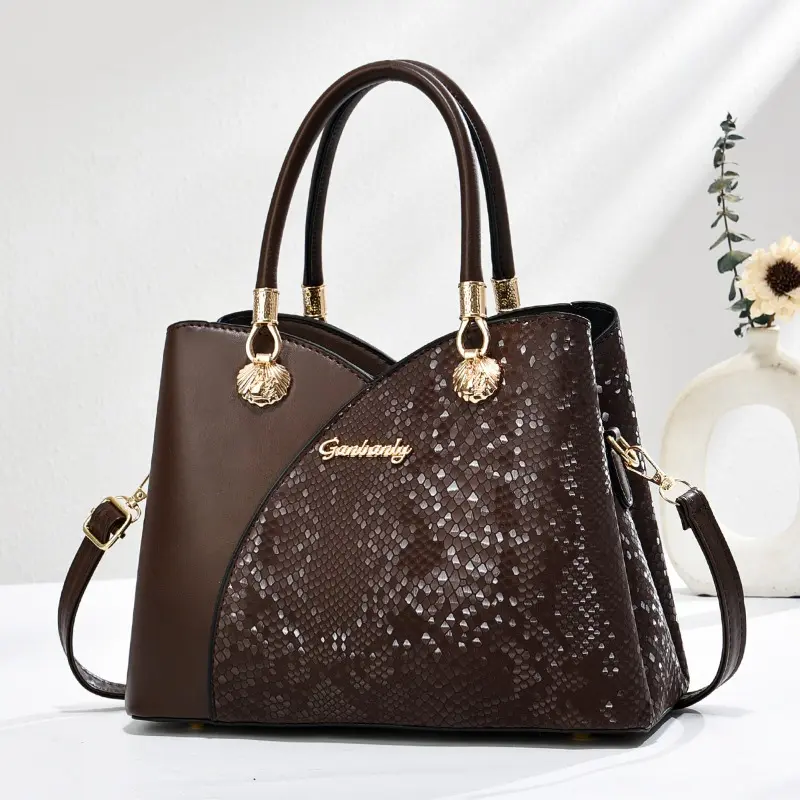 Ladies Fashion Shopping Pu Leather Handbag Large Capacity Exquisite Splicing Ladies Shoulder Bag Classic Splicing Female Bags