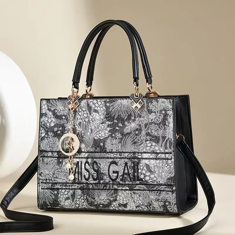 Brand High Quality Pu Leather Top-Handle Bags for Women Elegant Print Women's Handbag Large Capacity Commute Bag Vintage Sac