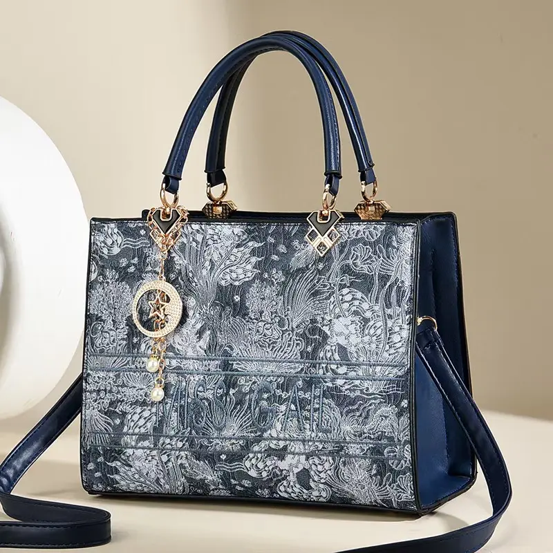 Brand High Quality Pu Leather Top-Handle Bags for Women Elegant Print Women's Handbag Large Capacity Commute Bag Vintage Sac