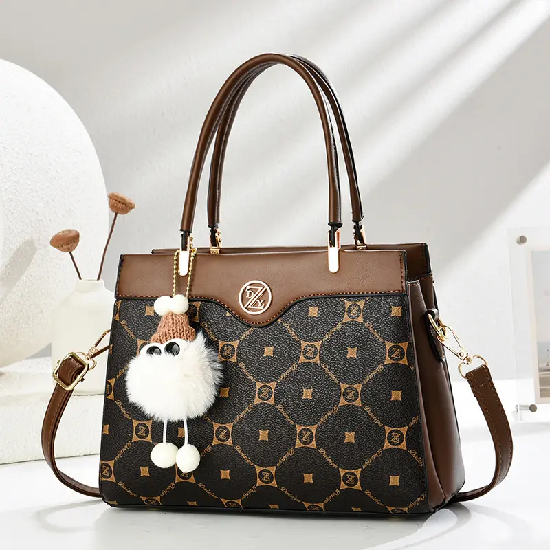 Large Capacity Retro Tote Bag Simple Match Color Print Handbag Gift for Mom Shoulder Bag Zipper Womens Crossbody Shoulder Bag