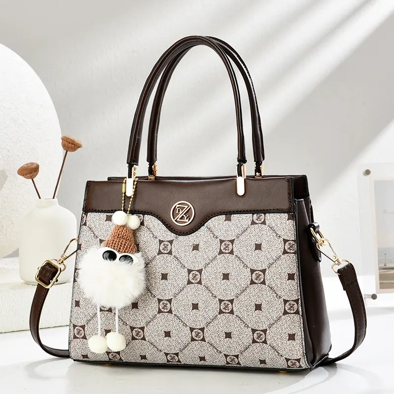 Large Capacity Retro Tote Bag Simple Match Color Print Handbag Gift for Mom Shoulder Bag Zipper Womens Crossbody Shoulder Bag