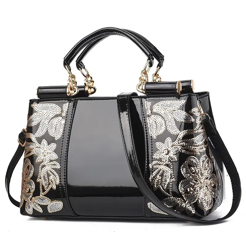 European American Patent Leather Women's Bag Designer Embroidery Female Handbag Bright Leather Women's Shoulder Crossbody Bag