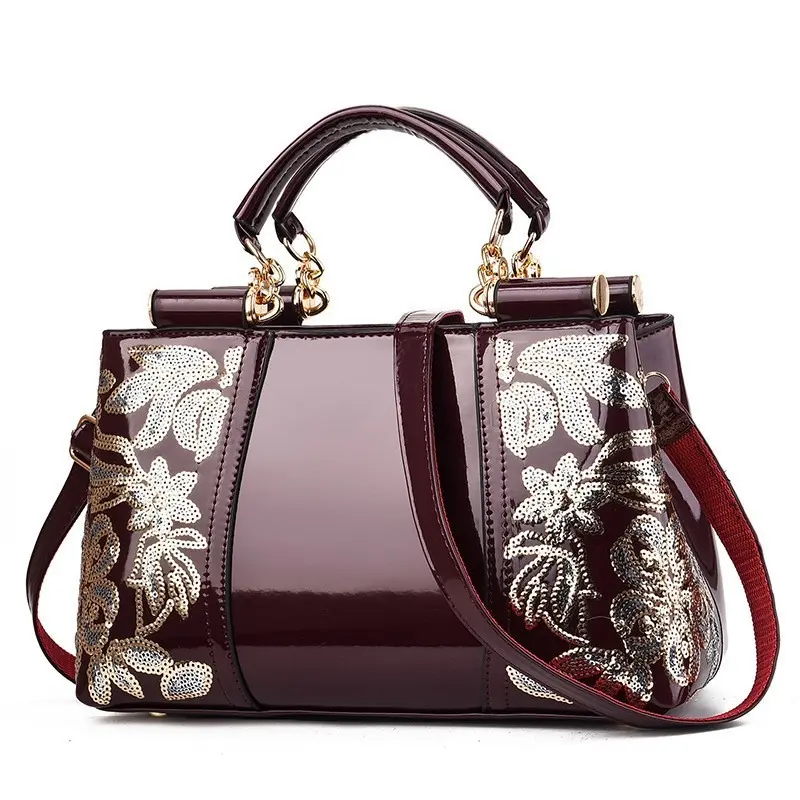 European American Patent Leather Women's Bag Designer Embroidery Female Handbag Bright Leather Women's Shoulder Crossbody Bag