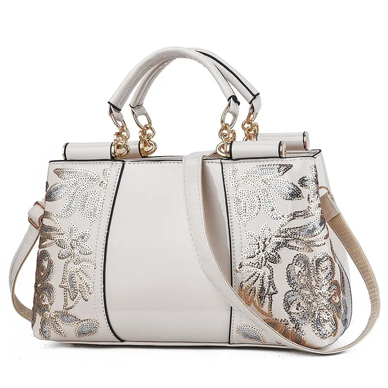 European American Patent Leather Women's Bag Designer Embroidery Female Handbag Bright Leather Women's Shoulder Crossbody Bag