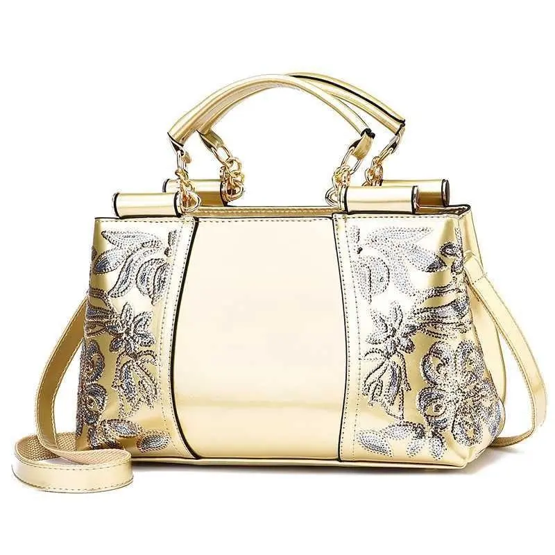 European American Patent Leather Women's Bag Designer Embroidery Female Handbag Bright Leather Women's Shoulder Crossbody Bag