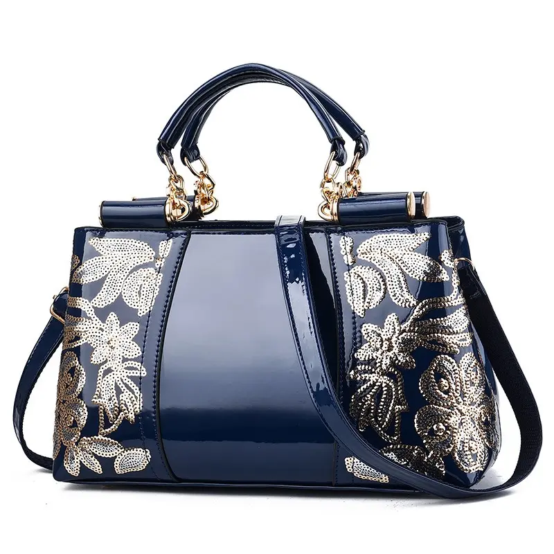 European American Patent Leather Women's Bag Designer Embroidery Female Handbag Bright Leather Women's Shoulder Crossbody Bag