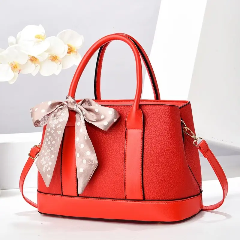 Large Capacity Women Handbag with Polka Dot Bow Silk Scarf All-Match Handbags for Women Shoulder Bags Casual Women Tote Bags