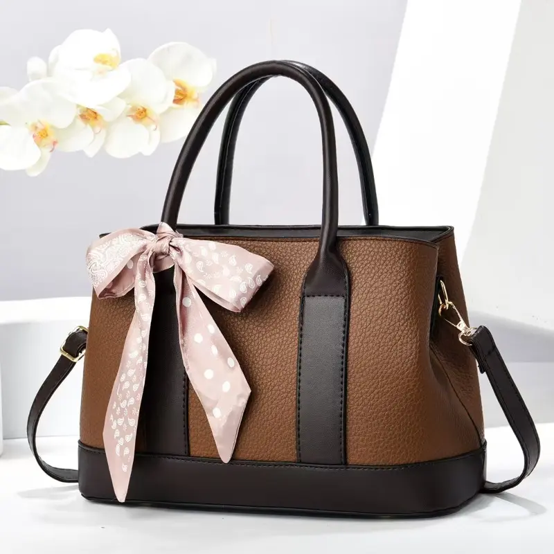 Large Capacity Women Handbag with Polka Dot Bow Silk Scarf All-Match Handbags for Women Shoulder Bags Casual Women Tote Bags