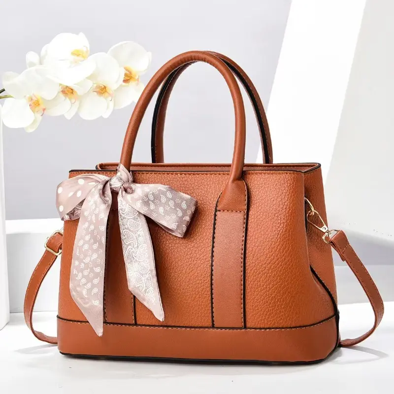 Large Capacity Women Handbag with Polka Dot Bow Silk Scarf All-Match Handbags for Women Shoulder Bags Casual Women Tote Bags