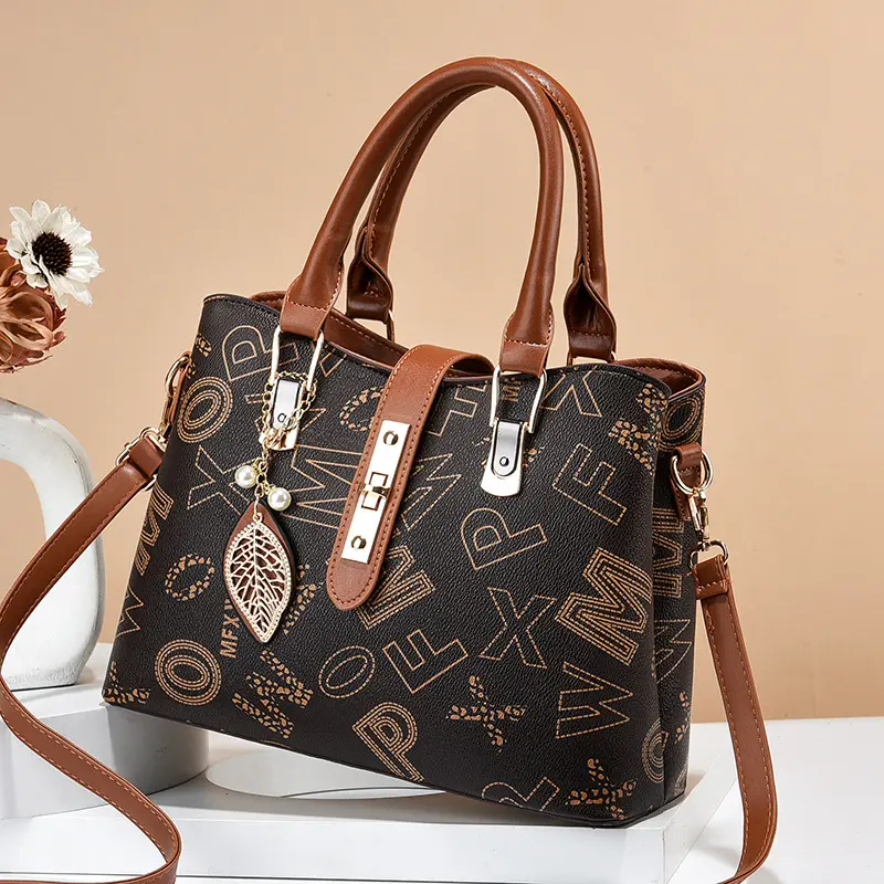 Fashion Retro Letter Print Shoulder Bag High Quality Zipper Crossbody Bag Waterproof Handbag Detachable Strap Women Bucket Bags