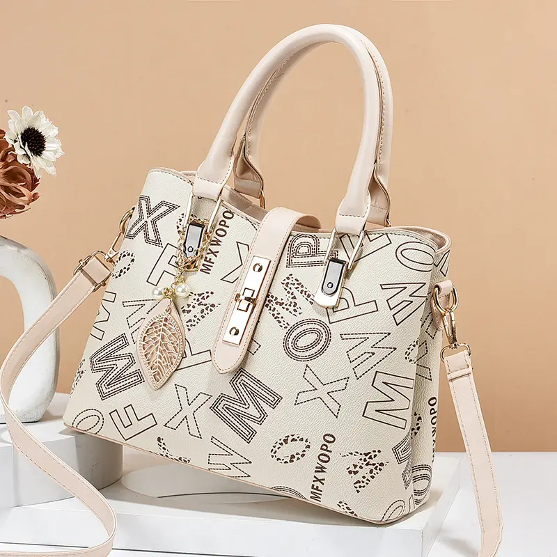 Fashion Retro Letter Print Shoulder Bag High Quality Zipper Crossbody Bag Waterproof Handbag Detachable Strap Women Bucket Bags