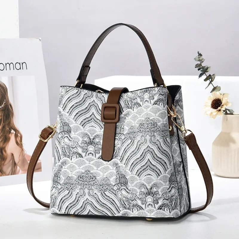 Women Handbag Purses Luxury Designer Print Leather Shoulder Messenger Crossbody Bags for Female Vintage Sac Female Bucket Bag