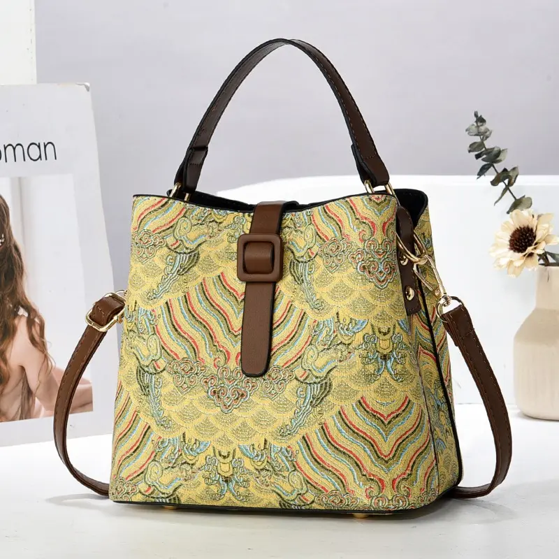 Women Handbag Purses Luxury Designer Print Leather Shoulder Messenger Crossbody Bags for Female Vintage Sac Female Bucket Bag