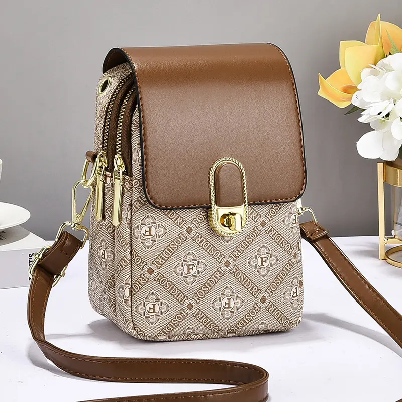 2025 New Fashiona Elegant Printed Women's Shoulder Bag Handbag Crossbody Mobile Phone Bag PU Leather Women's Mobile Phone Bag