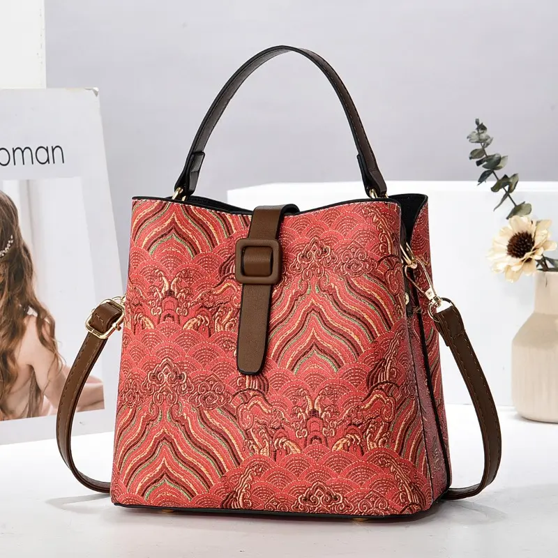 Women Handbag Purses Luxury Designer Print Leather Shoulder Messenger Crossbody Bags for Female Vintage Sac Female Bucket Bag