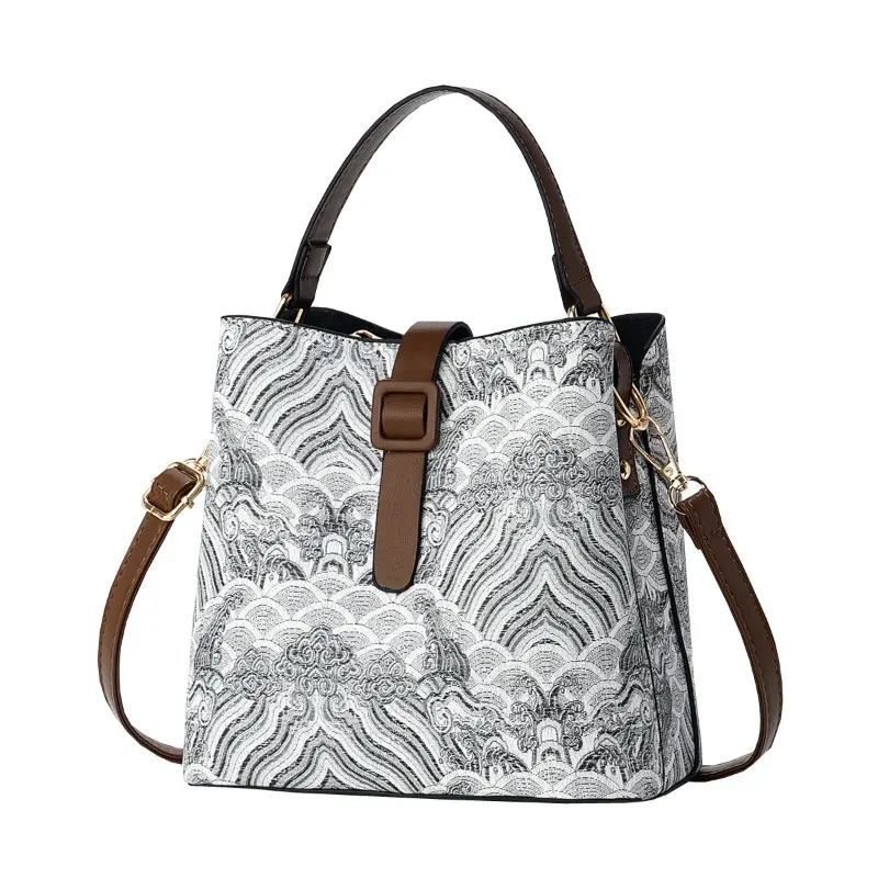 Women Handbag Purses Luxury Designer Print Leather Shoulder Messenger Crossbody Bags for Female Vintage Sac Female Bucket Bag
