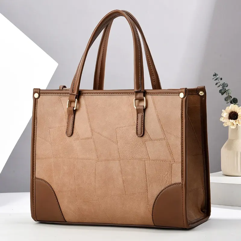 Fashionable Women's Crossbody Bag Large Capacity Shopping Handbag Shoulder Bag PU Leather Vintage Style Zipper Closure Handbag