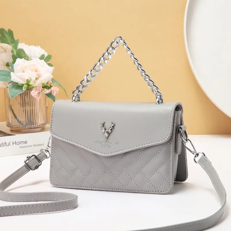 Fashion Style Women's Crossbody Bag Trendy Exquisite Chain Shoulder Bag Soft Polyester Lining Hip Hop Style Square Shape Bag