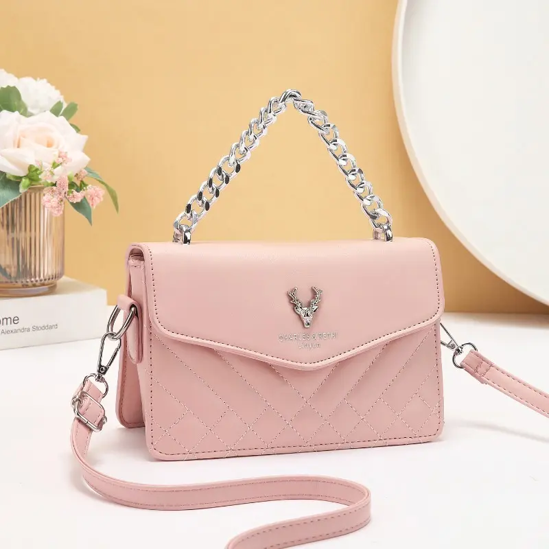 Fashion Style Women's Crossbody Bag Trendy Exquisite Chain Shoulder Bag Soft Polyester Lining Hip Hop Style Square Shape Bag