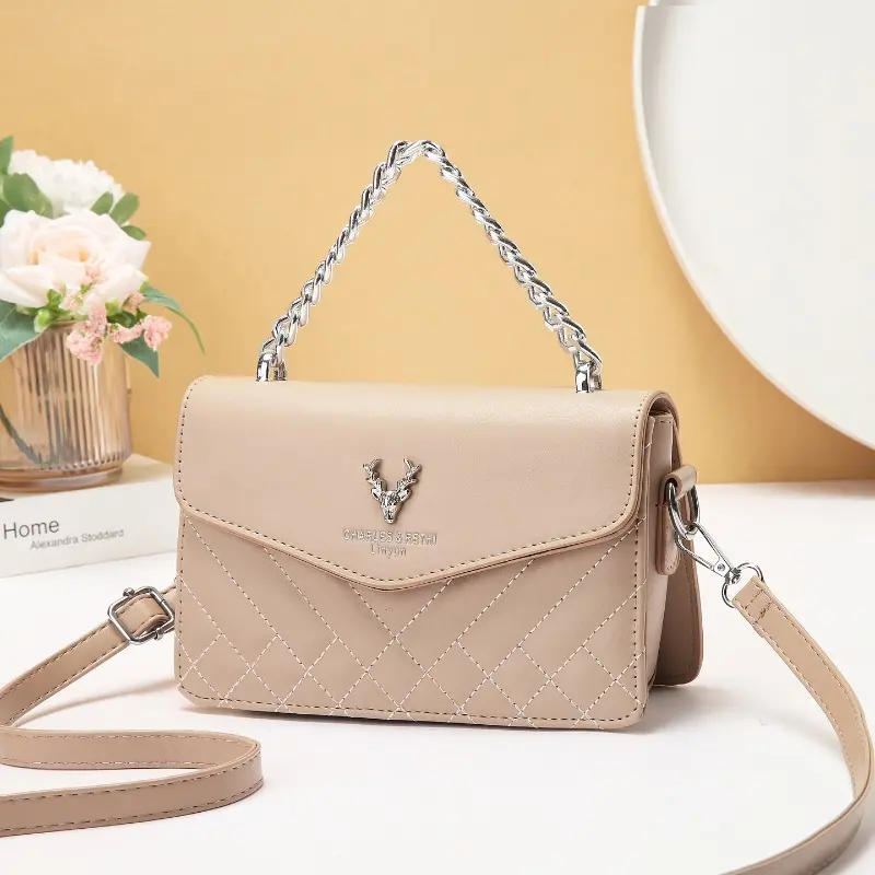 Fashion Style Women's Crossbody Bag Trendy Exquisite Chain Shoulder Bag Soft Polyester Lining Hip Hop Style Square Shape Bag