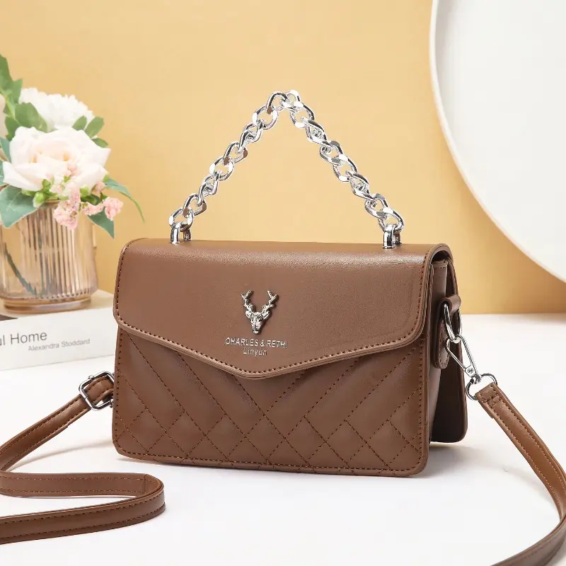 Fashion Style Women's Crossbody Bag Trendy Exquisite Chain Shoulder Bag Soft Polyester Lining Hip Hop Style Square Shape Bag
